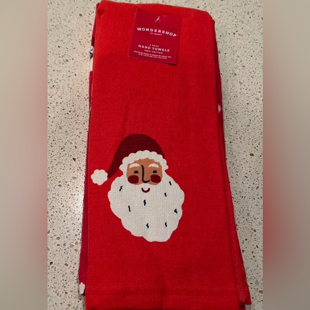 NWT Wondershop Set of 2 Christmas Hand Towels Holiday Santa & Mrs Claus